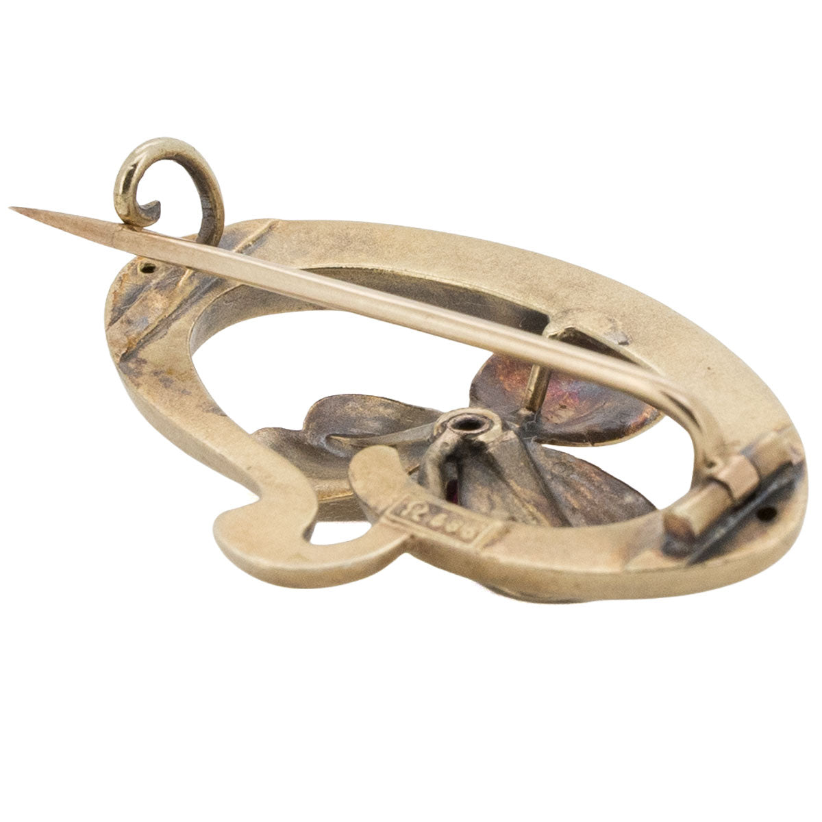 1179 – Jugendstil Brosche aus 585 Gelbgold mit Rubin – Pforzheim, um 1900
