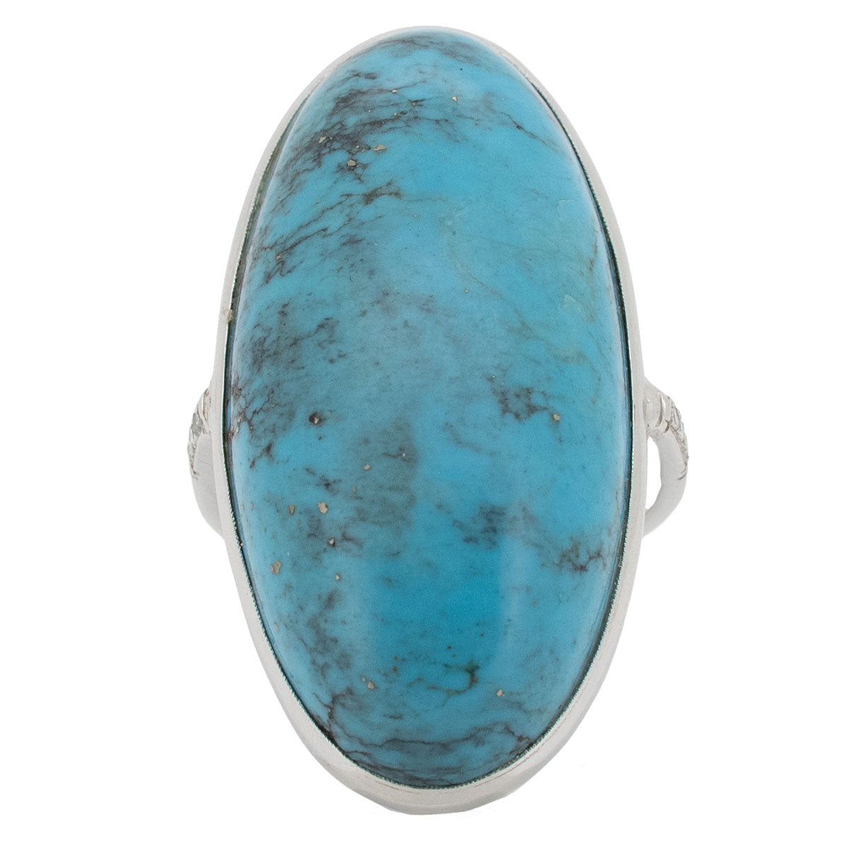 1181 – Vintage Ring aus 585 Weißgold mit Türkis und Diamanten – um 2000