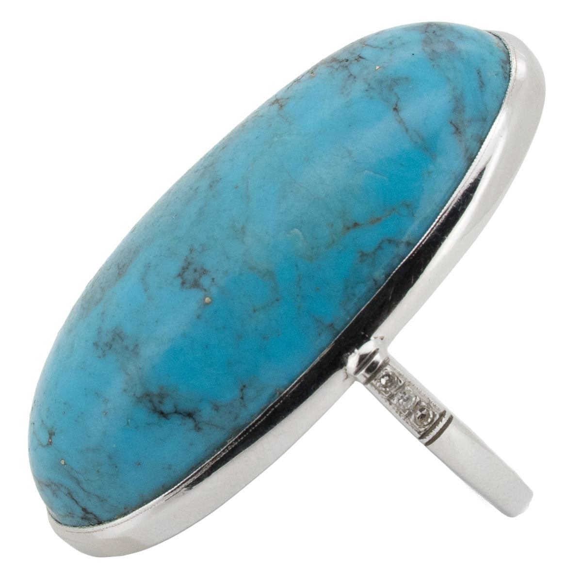 1181 – Vintage Ring aus 585 Weißgold mit Türkis und Diamanten – um 2000