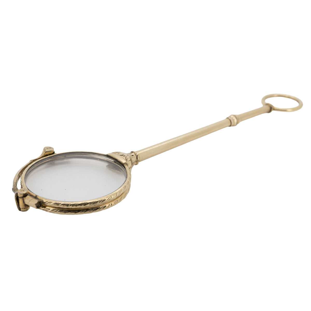 1188 – Antike Lorgnon-Brille (Lorgnette) aus 750 Gelbgold mit Meisterpunze „R“ – Jugendstil, um 1900