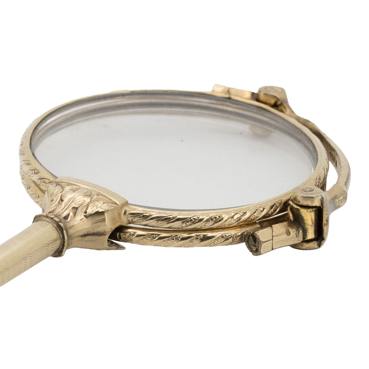 1188 – Antike Lorgnon-Brille (Lorgnette) aus 750 Gelbgold mit Meisterpunze „R“ – Jugendstil, um 1900