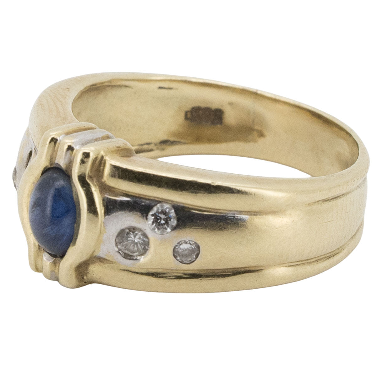 1189 – Vintage Herrenring aus 585 Gelb- und Weißgold mit Saphir und Diamanten – um 2000