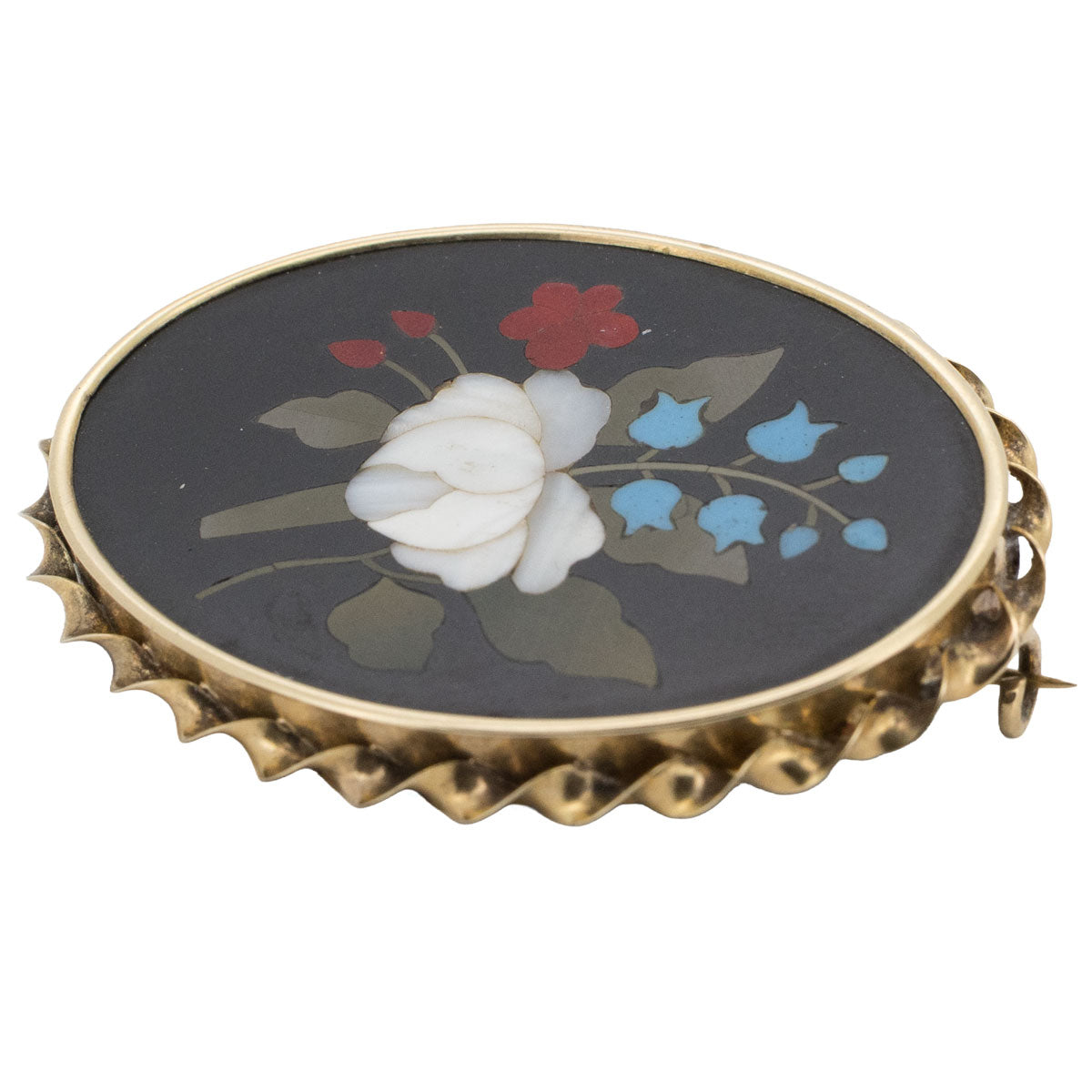 1194 – Antike Pietra-Dura Brosche aus 750 Gelbgold – Florenz, um 1890