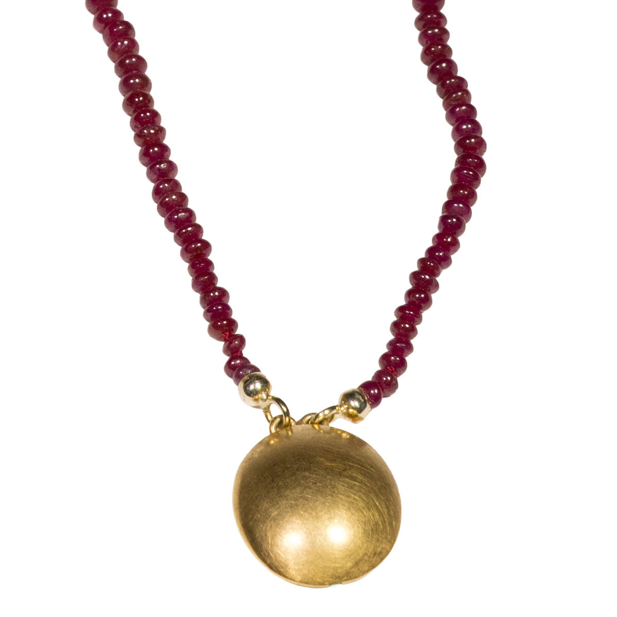 1202 – Zweireihiges Vintage Collier aus 750 Gelbgold mit Rubinen und außergewöhnlichem Verschluss – um 1980