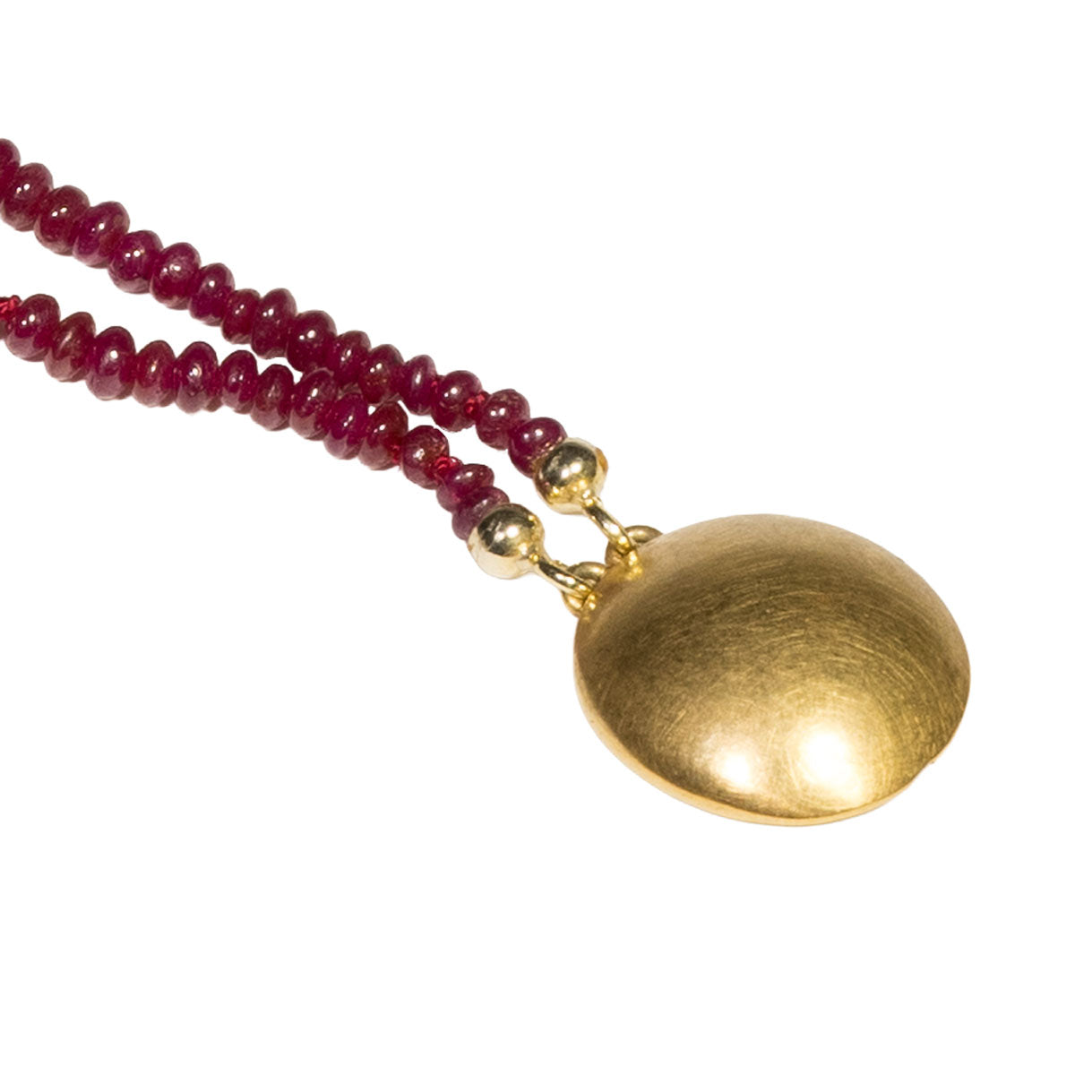 1202 – Zweireihiges Vintage Collier aus 750 Gelbgold mit Rubinen und außergewöhnlichem Verschluss – um 1980