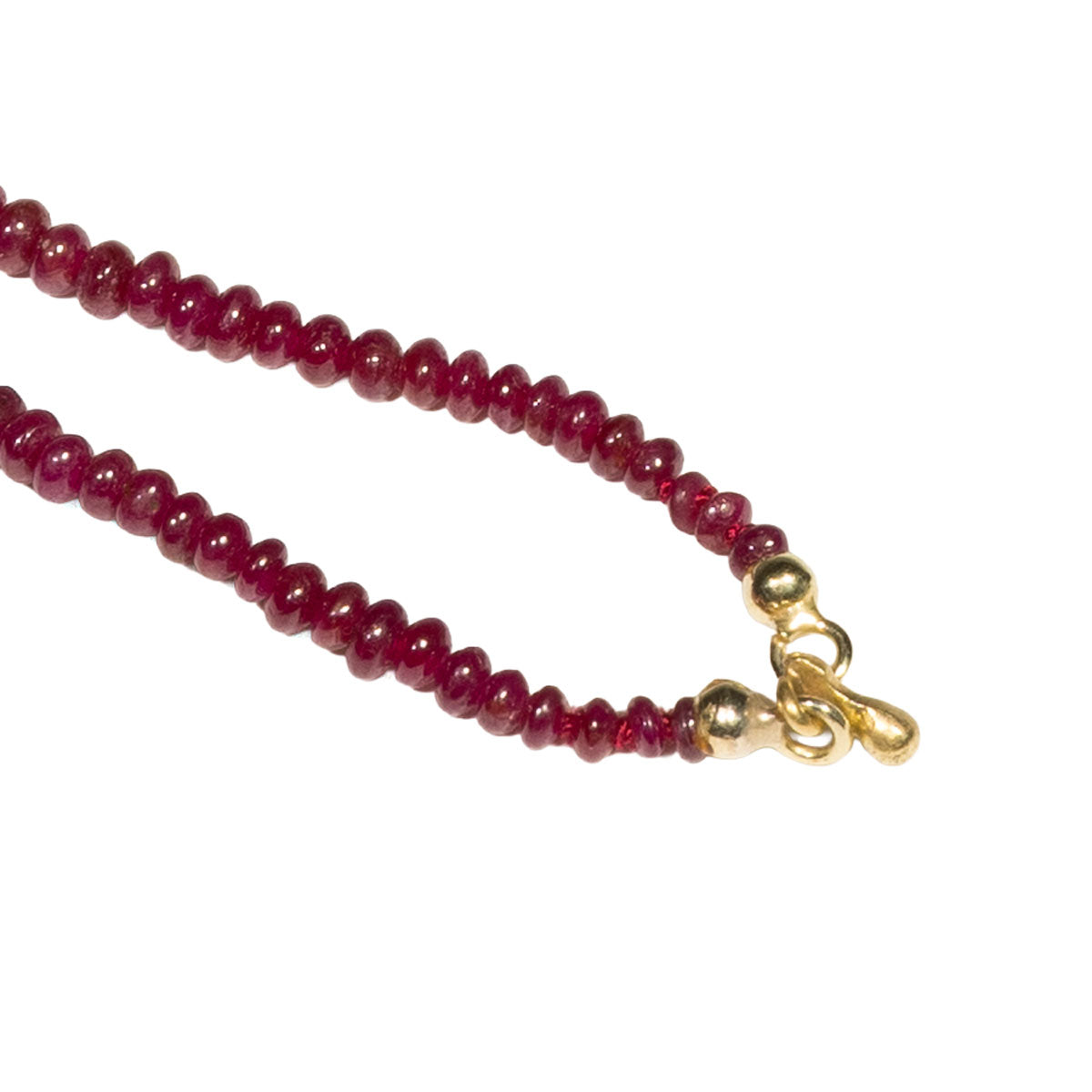 1202 – Zweireihiges Vintage Collier aus 750 Gelbgold mit Rubinen und außergewöhnlichem Verschluss – um 1980