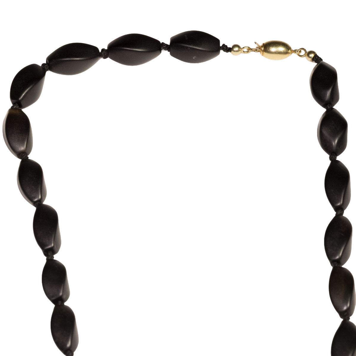 1206 – Schwarze Halskette mit Goldverschluss aus Jet und 585 Gelbgold – um 1940