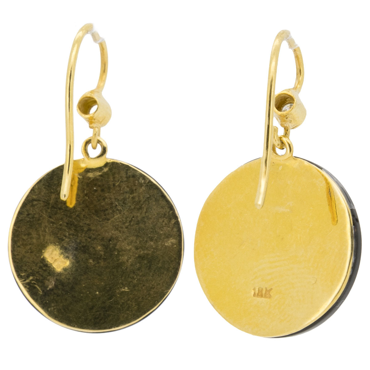 1208 – Antike Diamant-Ohrringe mit Onyx an S-Haken aus Gelbgold – Jugendstil – um 1900