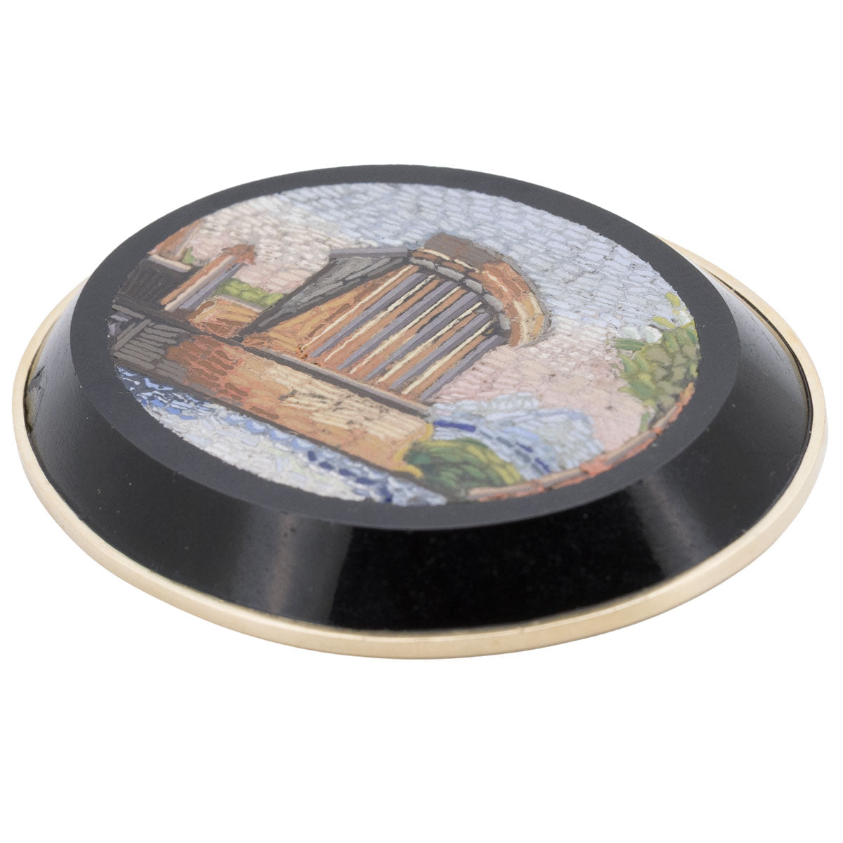 1211 – Antike Mikromosaik-Brosche mit Darstellung des Tempio di Vesta in Rom aus 585 Gelbgold – um 1900