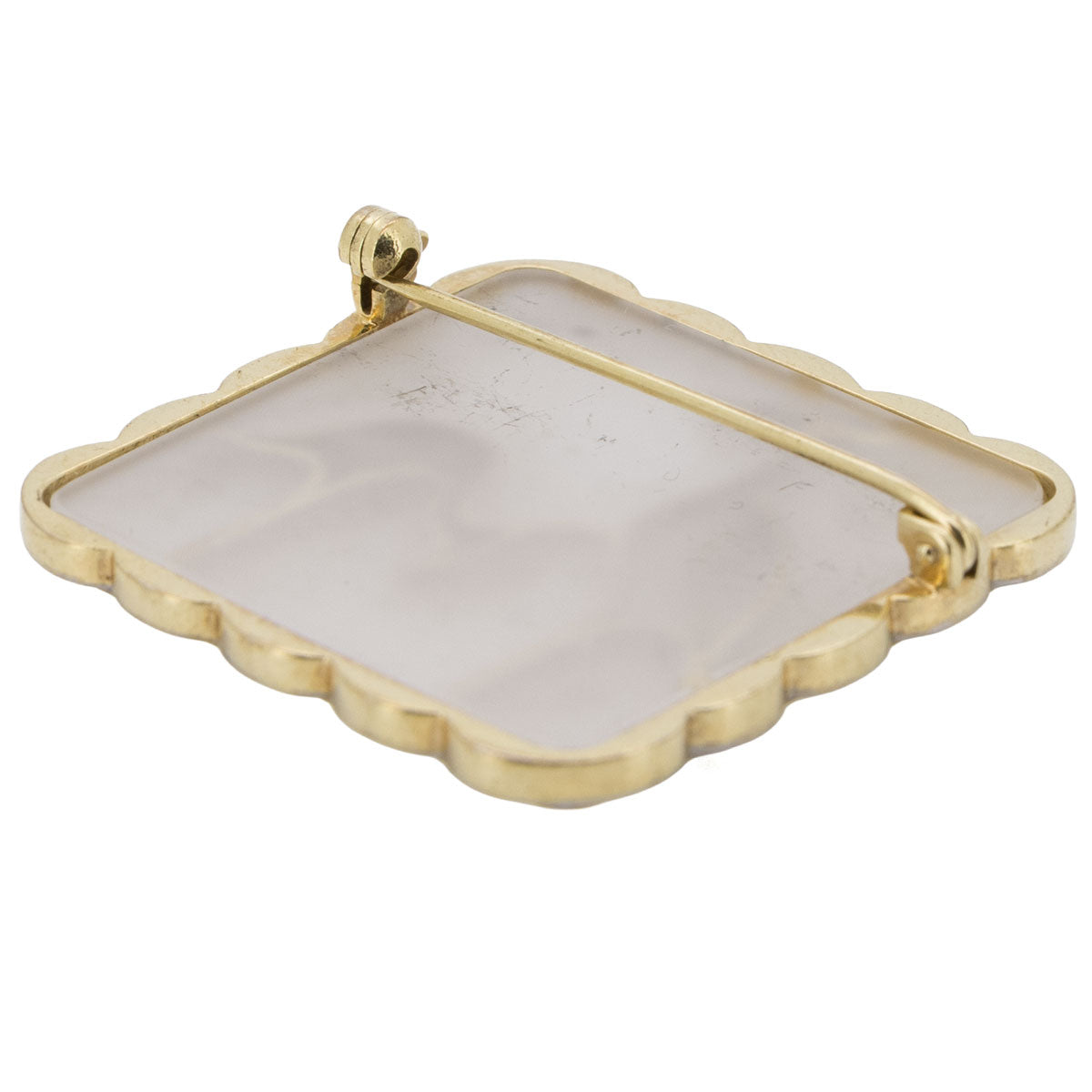 1213 – Antike Bergkristall - Diamantbrosche mit Darstellung zweier Kraniche aus 333 Gelbgold – Art Deco – um 1930