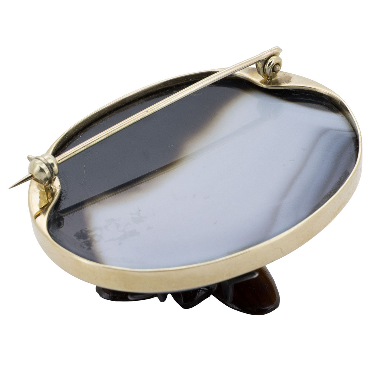 1215 – Antike viktorianische Brosche mit Sardonyx Fliegenmotiv aus 585 Gelbgold – um 1870