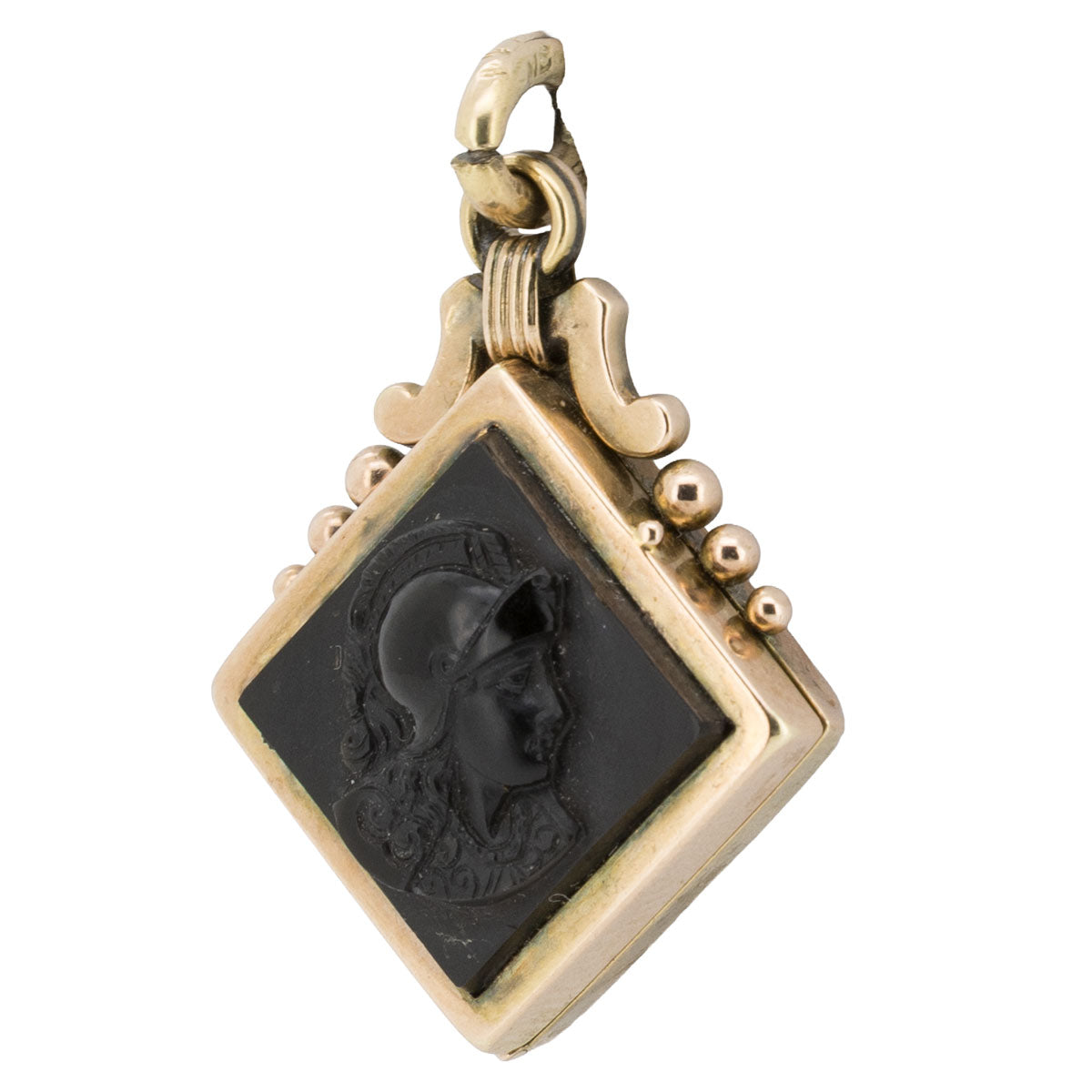 1218 – Antikes Krieger Onyx Medaillon aus 585 Roségold – Viktorianisch – um 1870