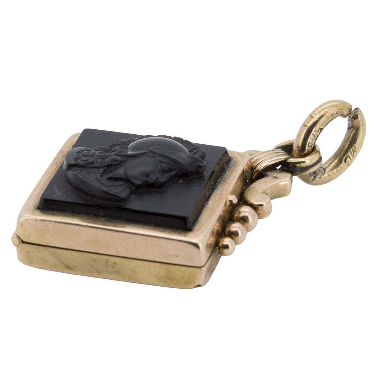 1218 – Antikes Krieger Onyx Medaillon aus 585 Roségold – Viktorianisch – um 1870