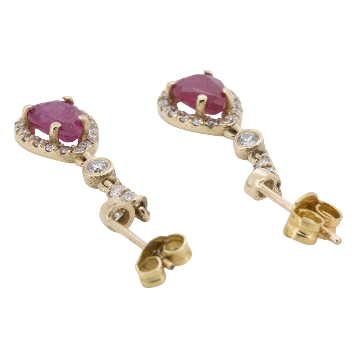 1222 – Vintage Rubin Diamant Tropfen Ohrringe aus 585 Gelbgold – um 1980