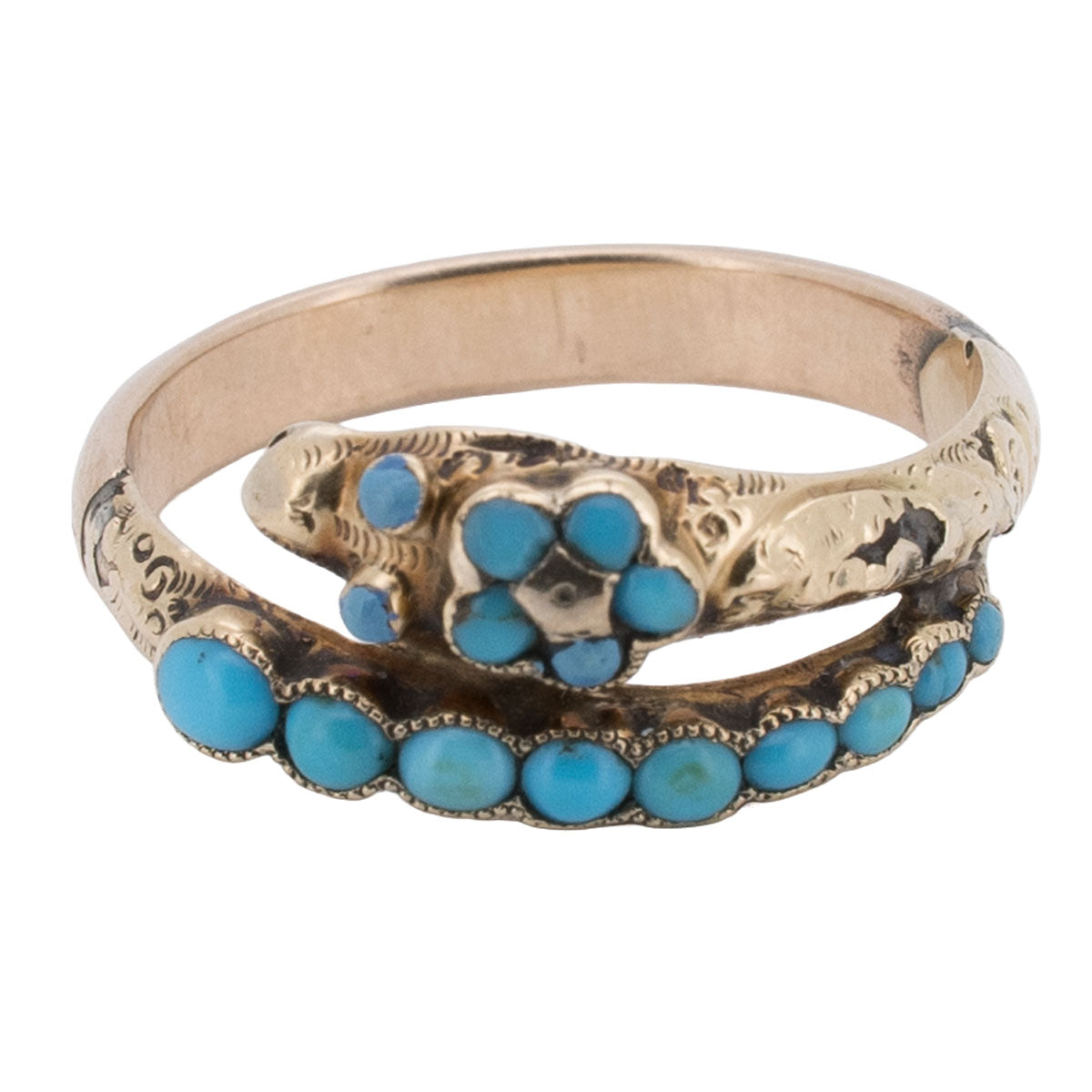 1224 – Antiker viktorianischer Schlangenring mit persischem Türkis aus 585 Gelbgold – um 1860