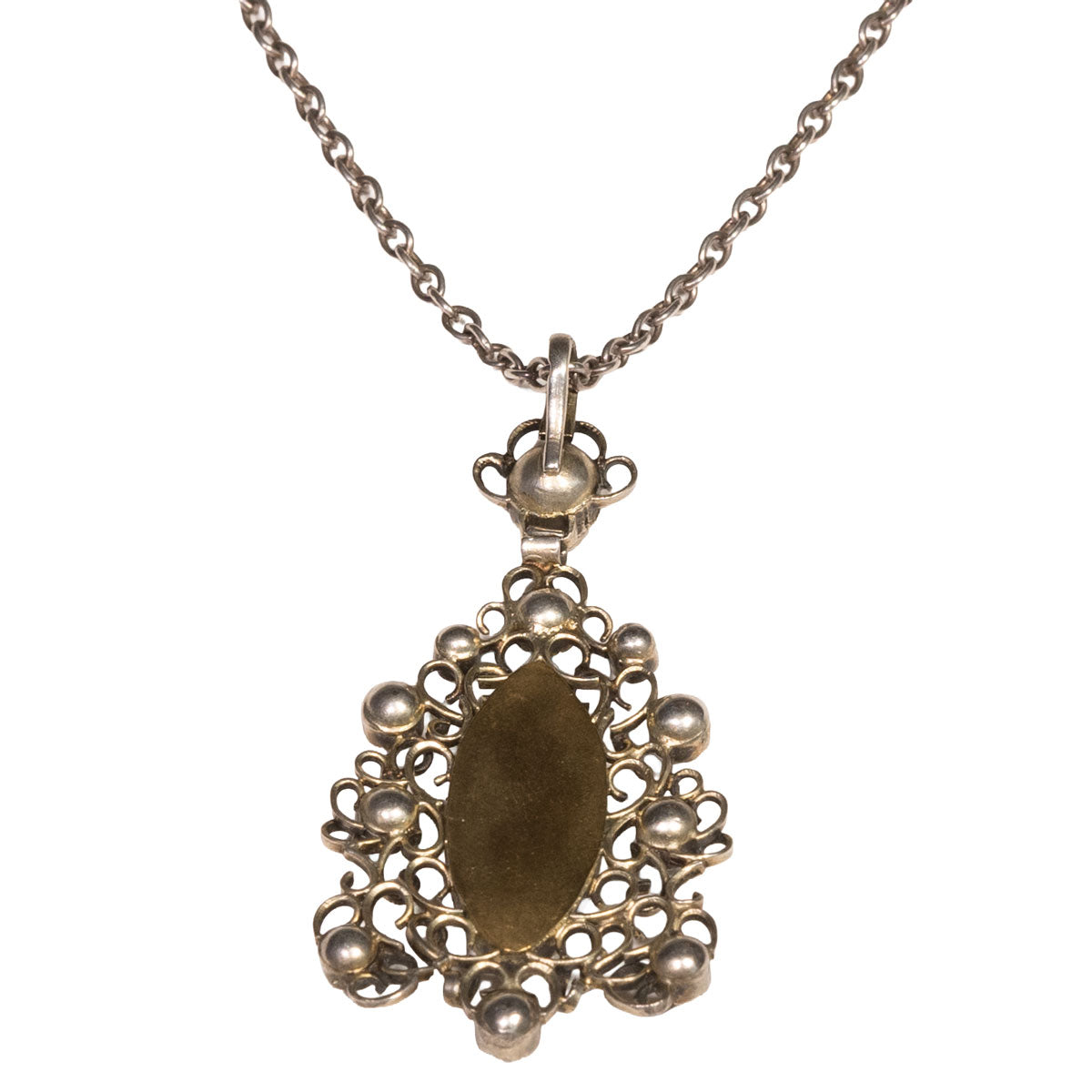 1227 – Antiker filigraner Anhänger mit Limoges Malerei, Türkisen und Almandinen aus Silber – Frankreich – um 1880