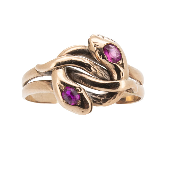 Jugendstil-Schlangenring „Wahre Liebe“ aus 333 Roségold mit Rubin