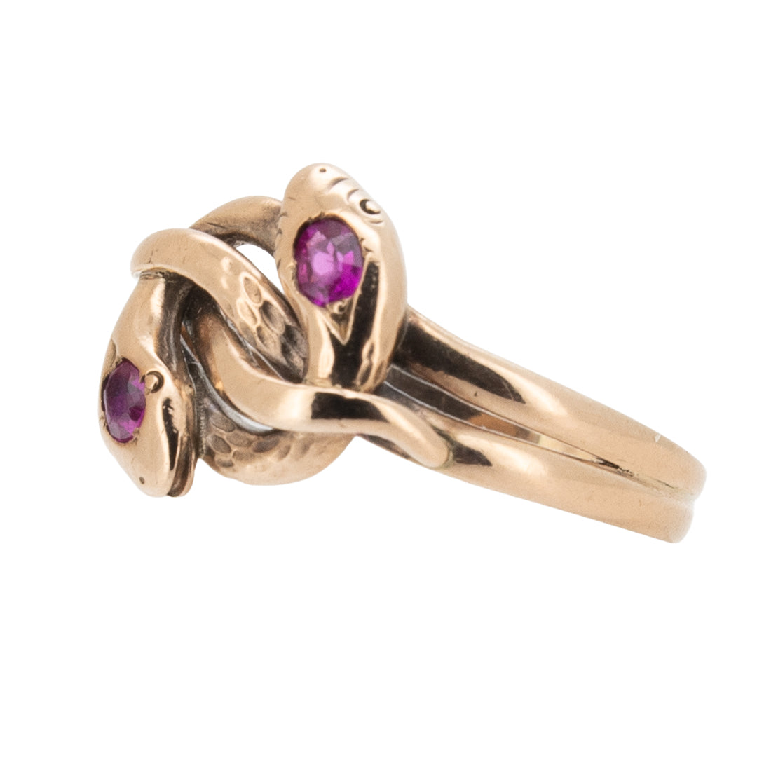 Jugendstil-Schlangenring „Wahre Liebe“ aus 333 Roségold mit Rubin