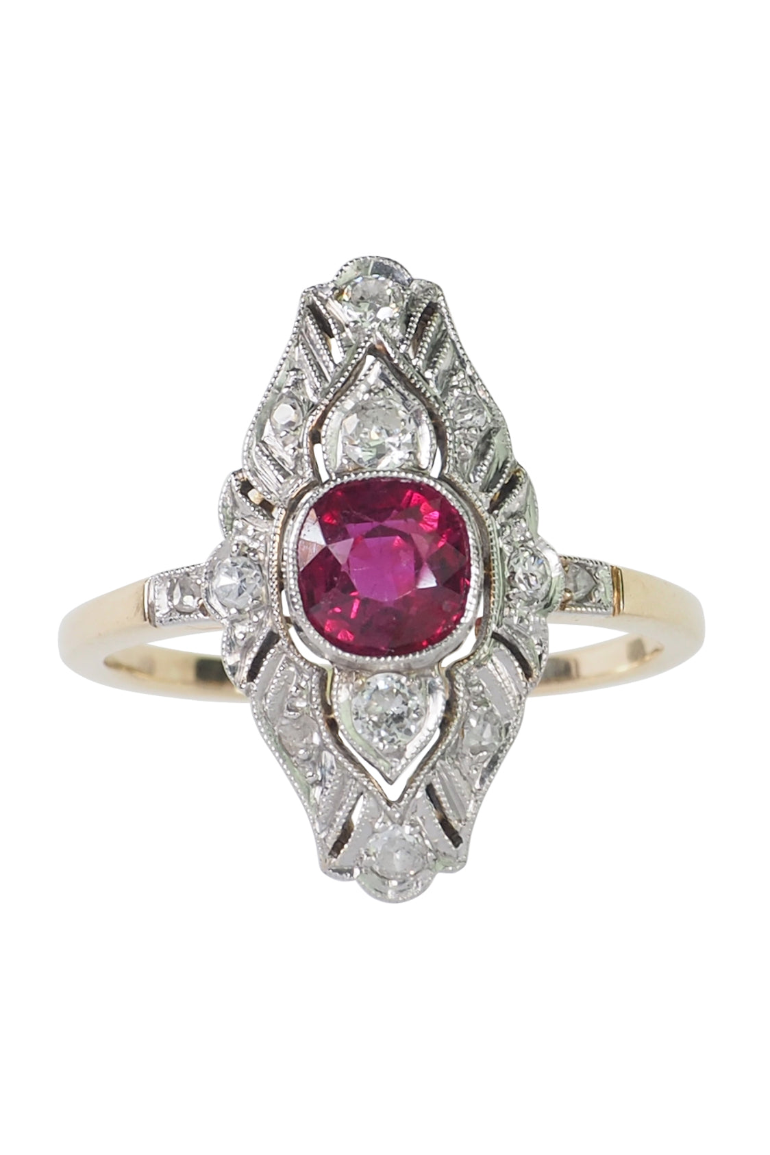 Art Deco engagement ring with ruby ​​and diamond, including jewelry appraisal!