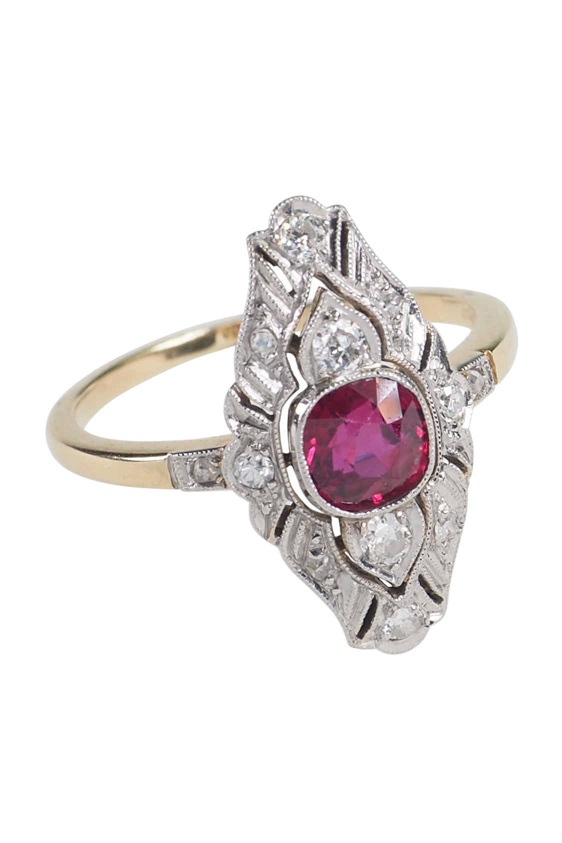 Art Deco engagement ring with ruby ​​and diamond, including jewelry appraisal!