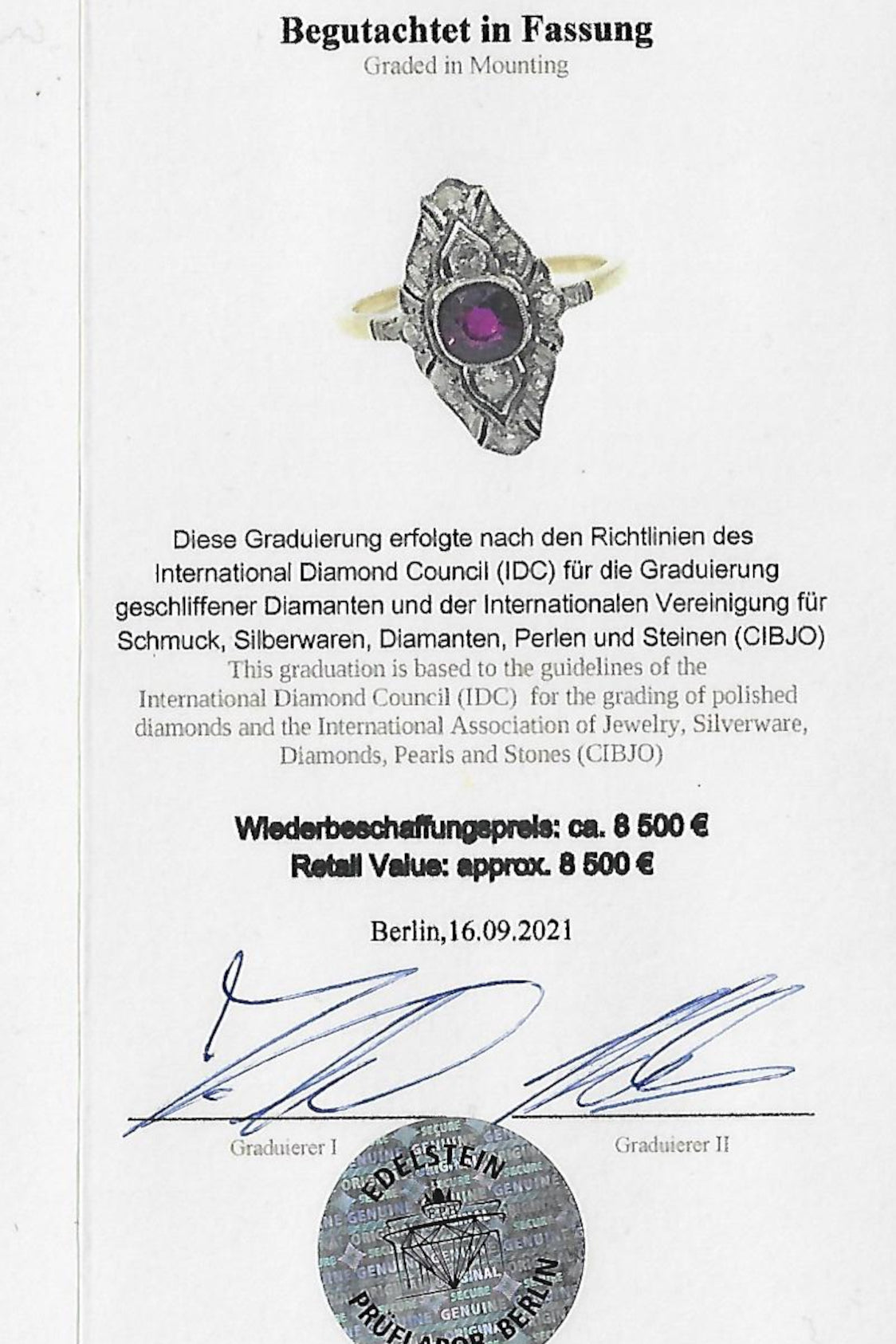 Art-Deco-Verlobungsring mit Rubin und Diamant, inkl. Schmuckbewertung!